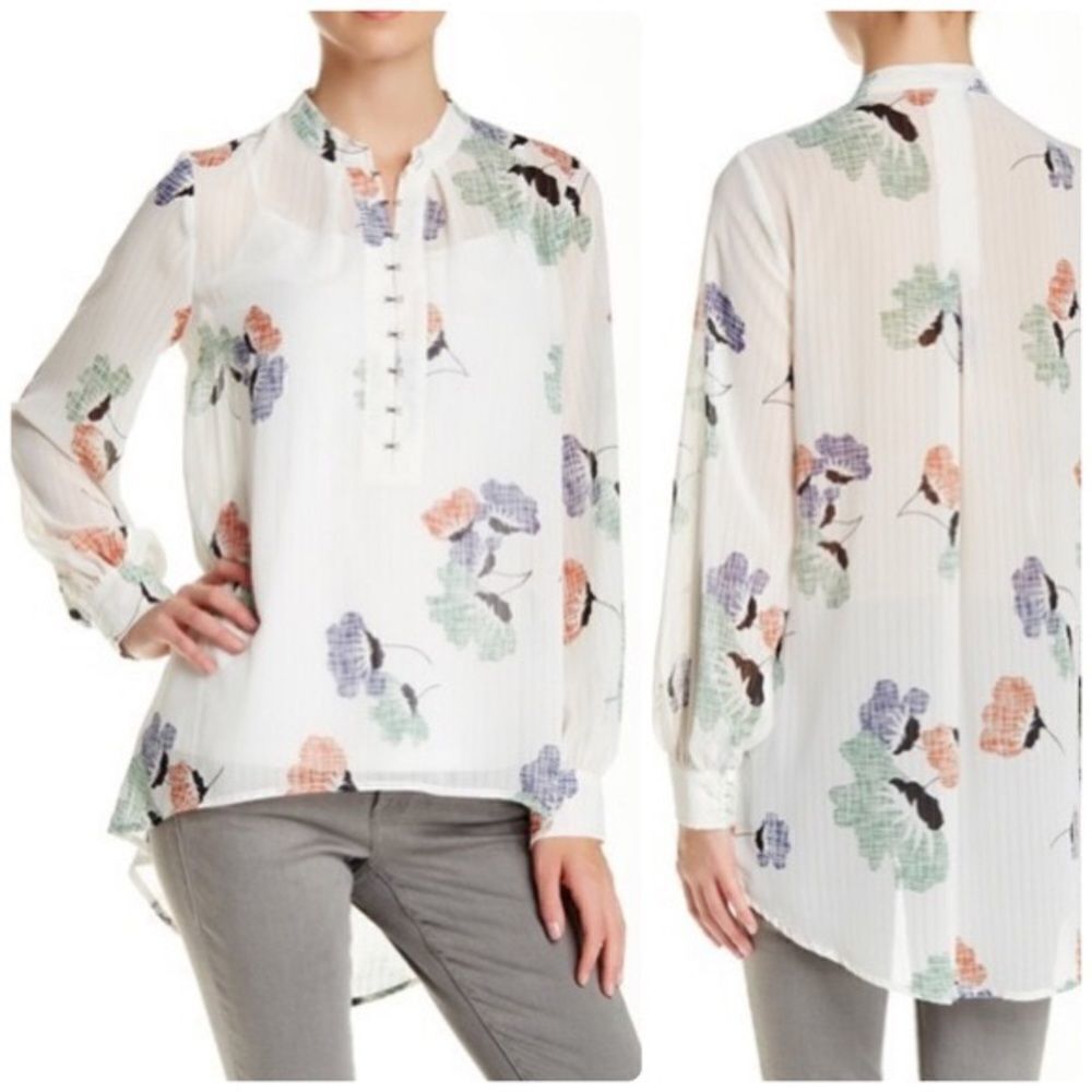 ✨Ro&De Long Sleeve Hook/Eye Placket Woven Blouse✨